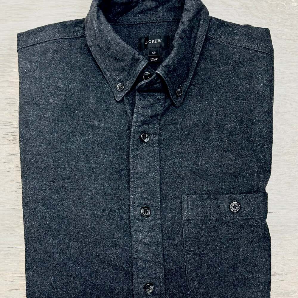 J.Crew Men's Gray Flannel Shirt with Suede Leather Elbow Patches XS